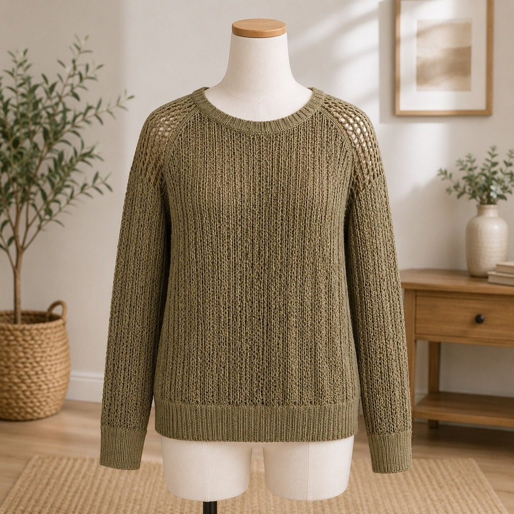 NWT Cupshe Crochet Sweater Womens Medium Olive Green Open Knit Beach Cover Up